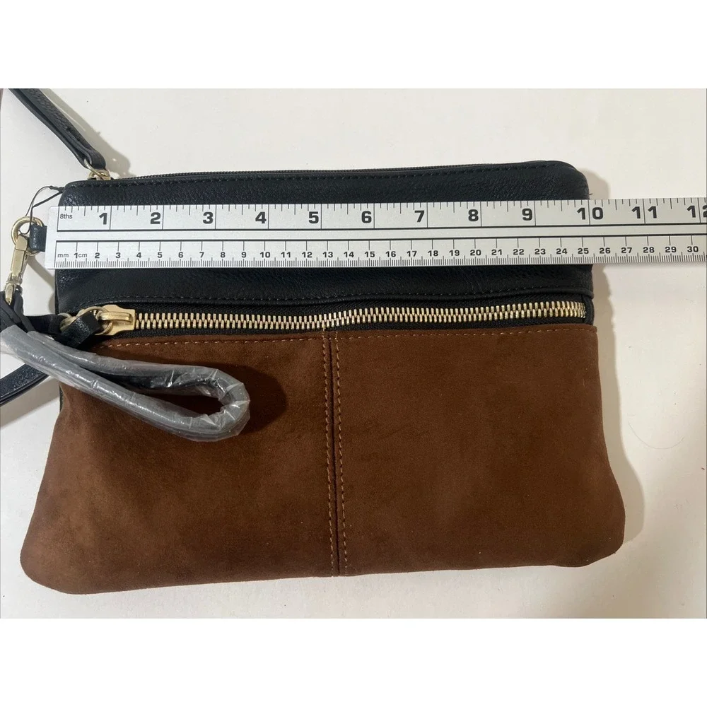 Chico's Clutch Purse With Wrist Strap,  Brown And Black With Cheetah Lining